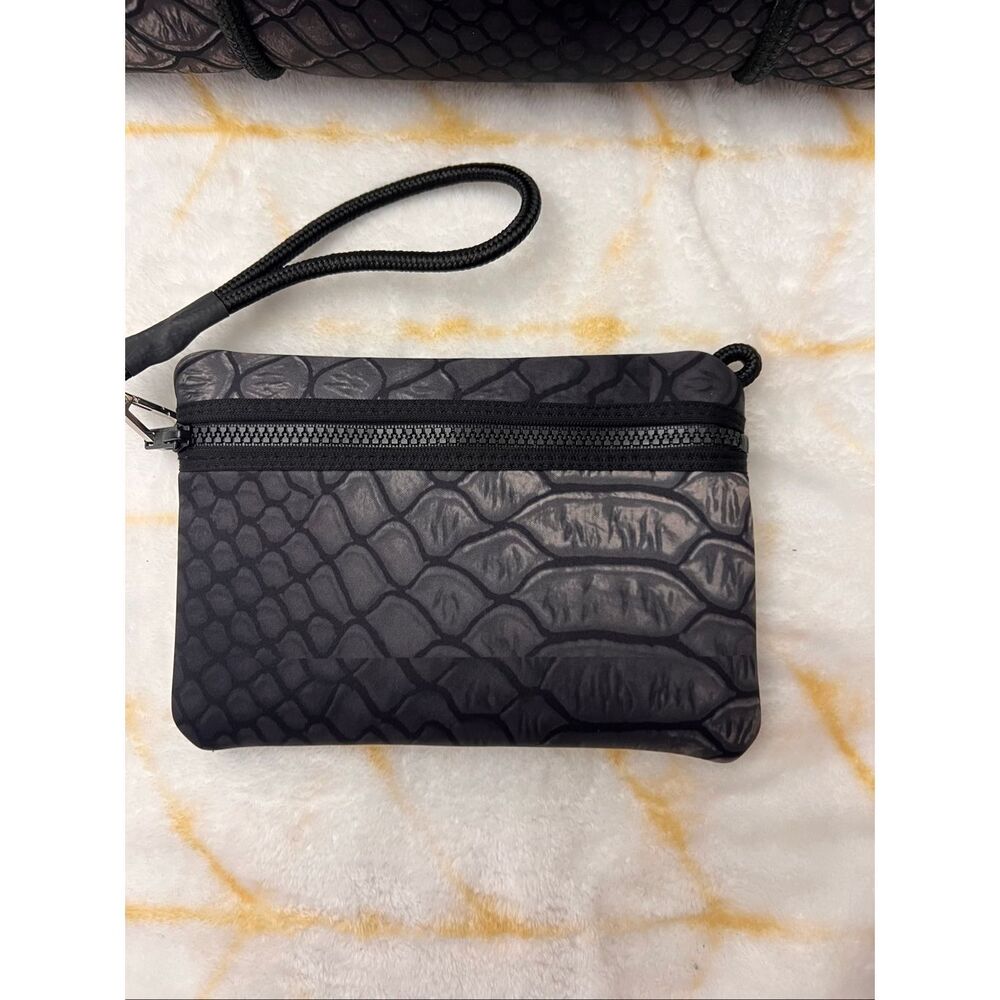 Never Used: Haute Shore Blk neoprene tote/bag, python print, removable wristlet - Picture 3 of 10